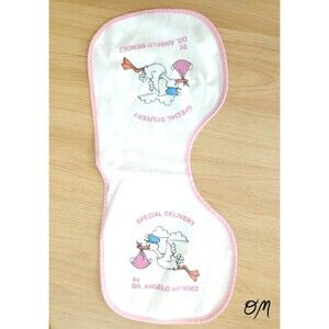 Vintage Special Delivery Pink Stork Plastic Back Shoulder Burp Cloth